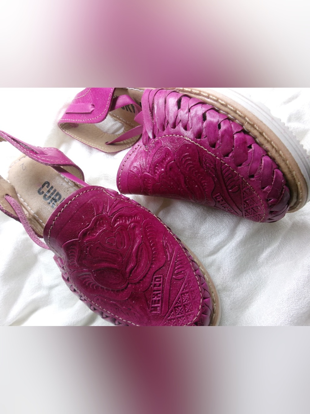 Women's Fuchsia Leather Hand-Tooled Sandals